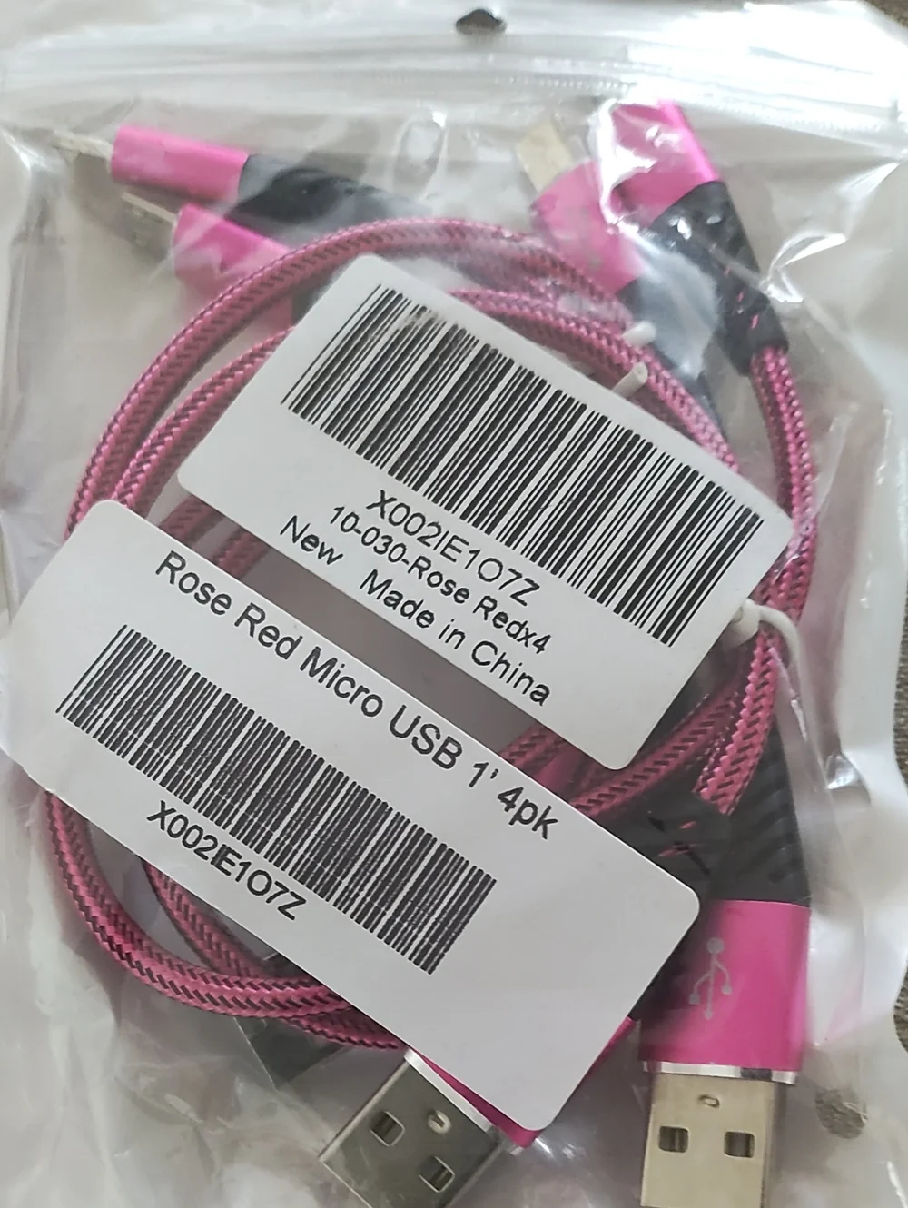 4 Pk MICRO USB Cable 1FT Short Phone Charger Nylon Braided Android  NEW